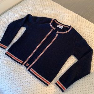 Brora Striped Navy 100% Scottish Cashmere S